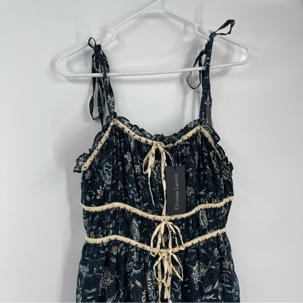 Christian Lacroix Cotton Spaghetti Strap Tiered Floral Midi Dress - Picture 6 of 7